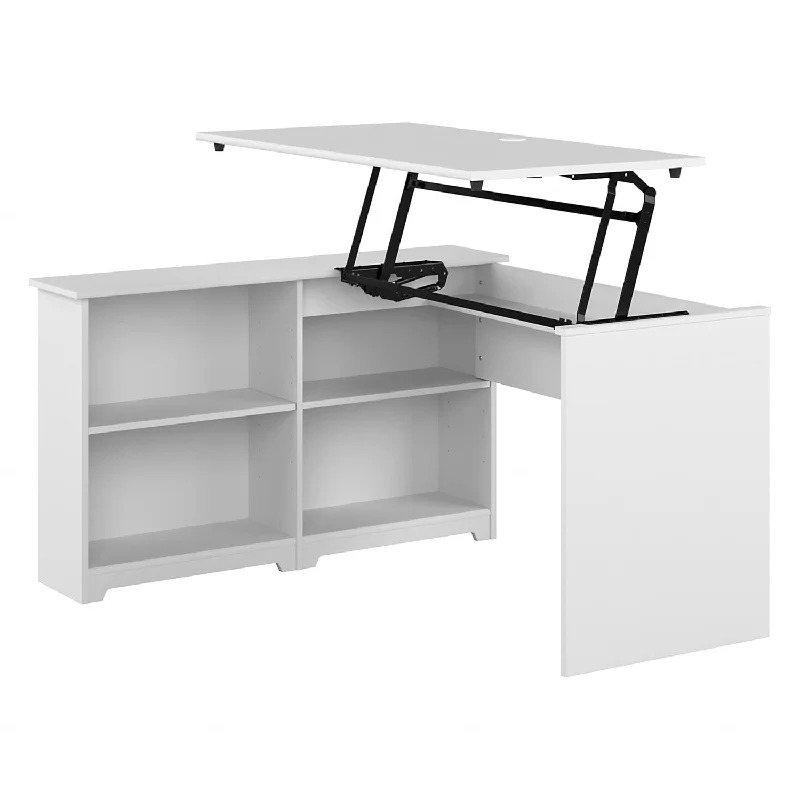 Cabot 3 Position Sit To Stand Corner Bookshelf Desk, 52W, White