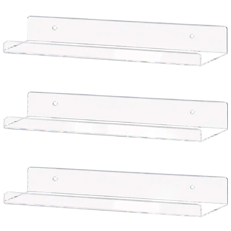 Clear Acrylic Shelf 15" Invisible Floating Wall Ledge Bookshelf, Kids Book Dis