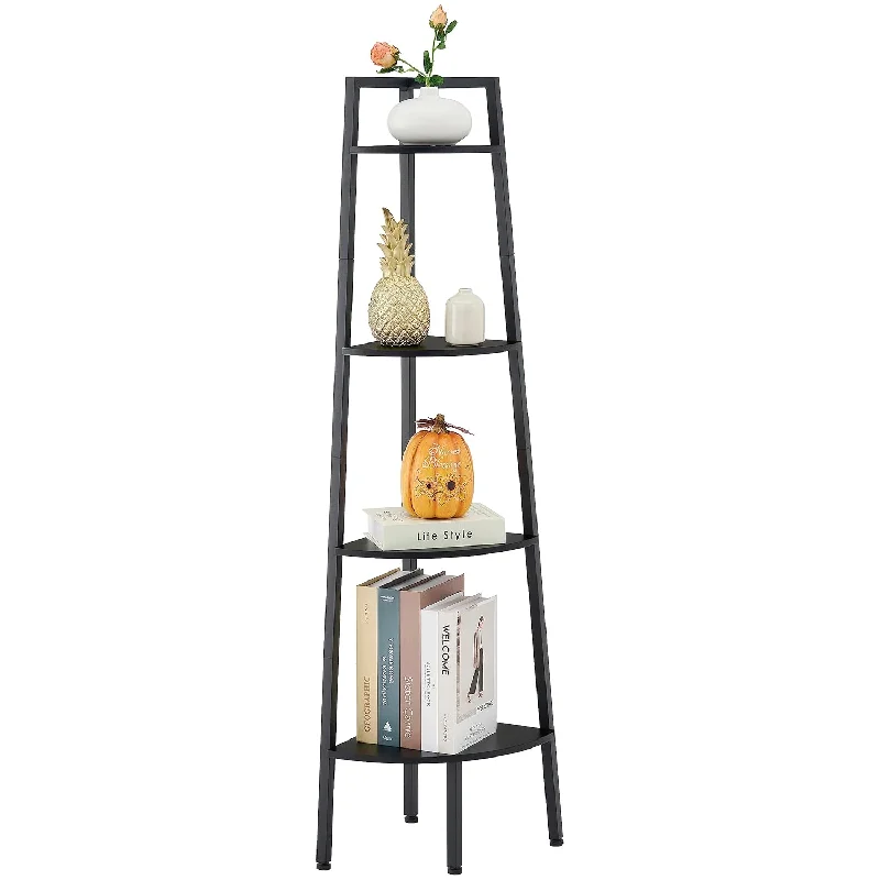 Corner Shelf, 4-Tier Corner Bookshelf, Rustic Corner Ladder Shelf, Industrial