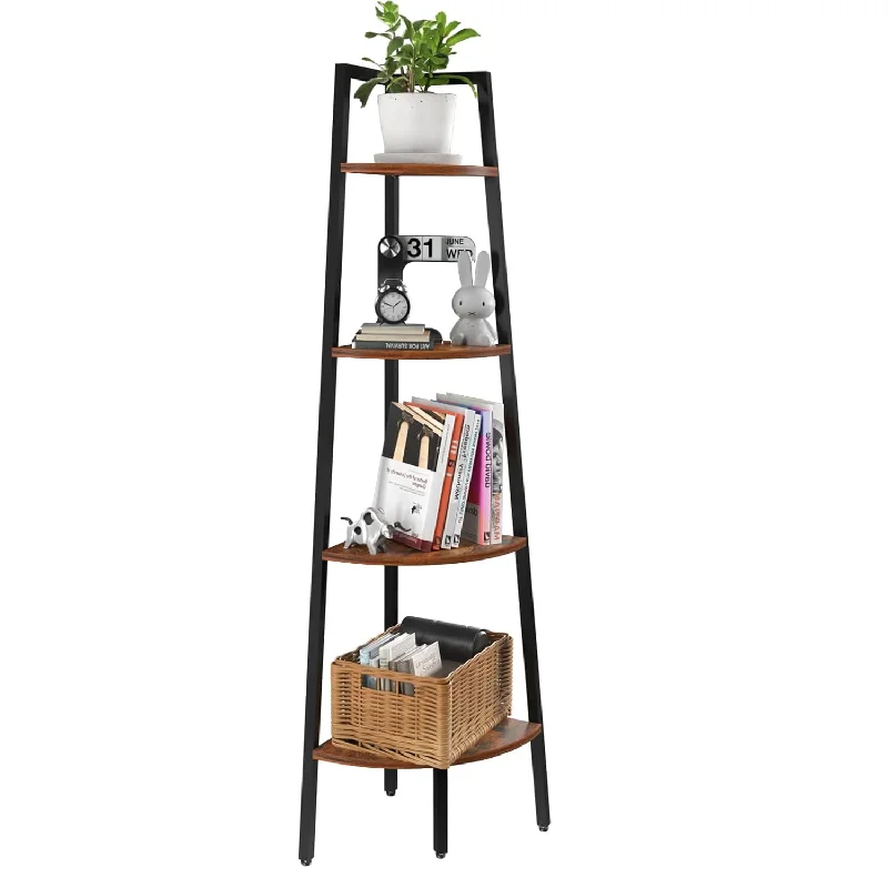 Corner Shelf, 4-Tier Corner Bookshelf With Metal Frame, Ladder Corner Shelves