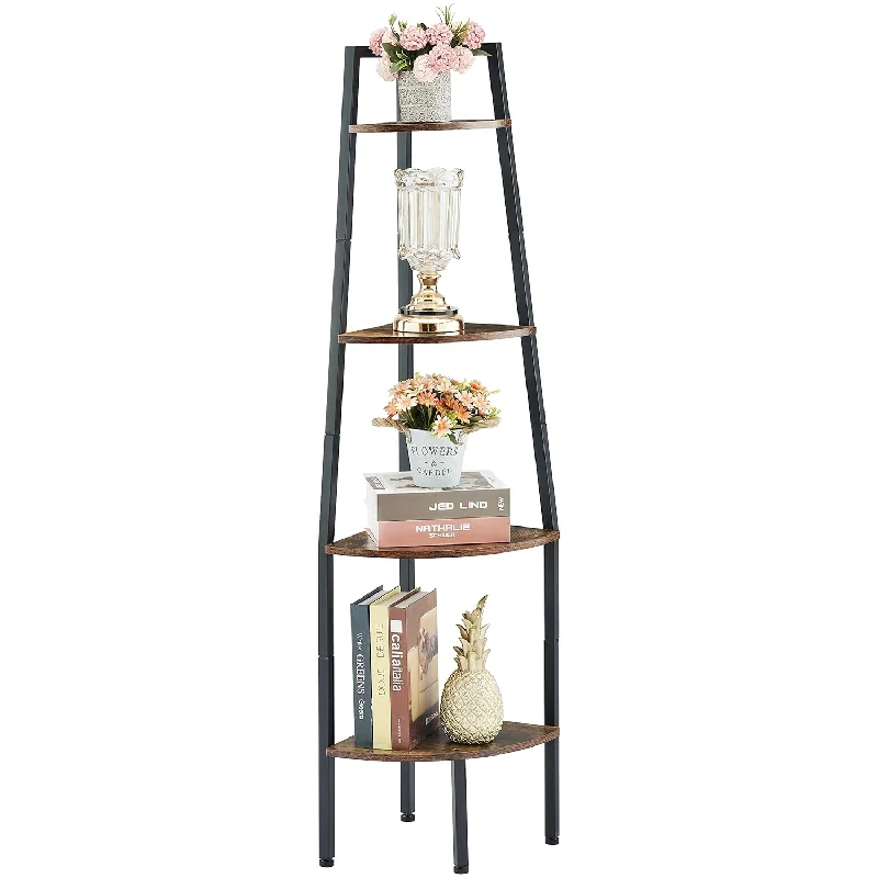 Corner Shelf, Industrial 4-Tier Corner Bookshelf, Rustic Corner Ladder Shelf,