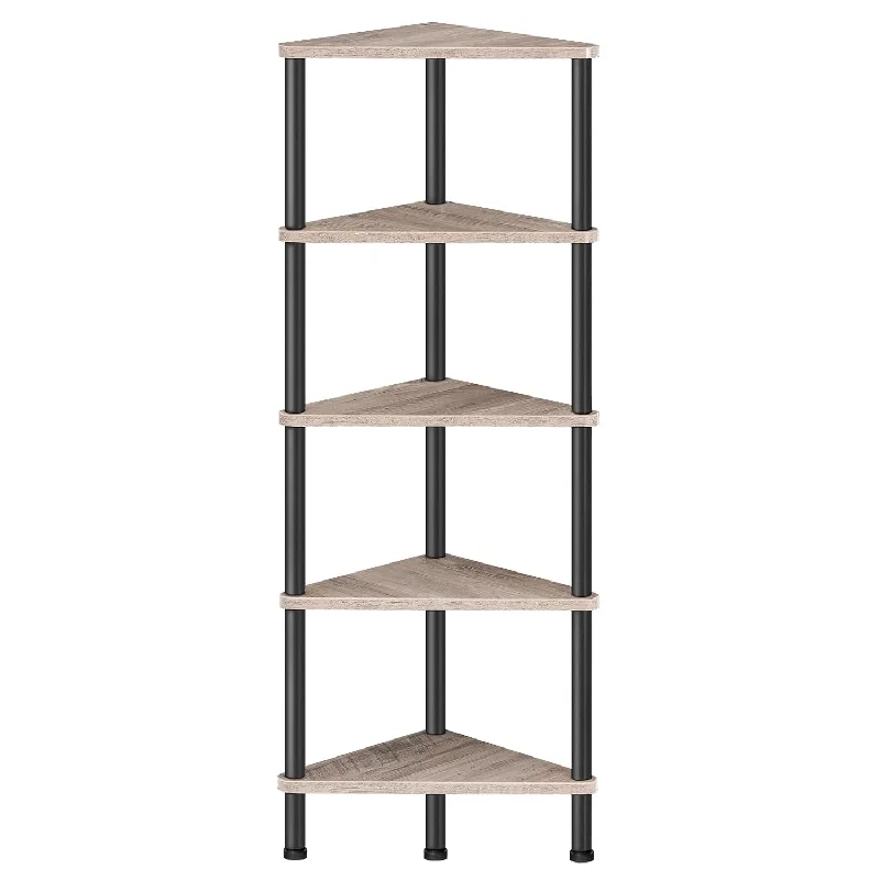 Corner Shelf, Industrial 5-Tier Wall Corner Bookshelf With Metal Frame, Corner