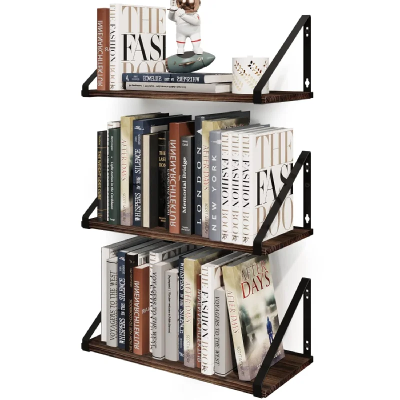 Floating Shelves Rustic Wood Wall Shelf Set Of 3, Small Bookshelf For Living R