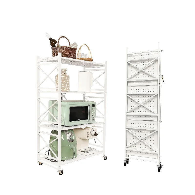 Folding Shelf 4 Tier,Folding Bookshelf,Foldable Shelf,Metal Folding Storage Shel