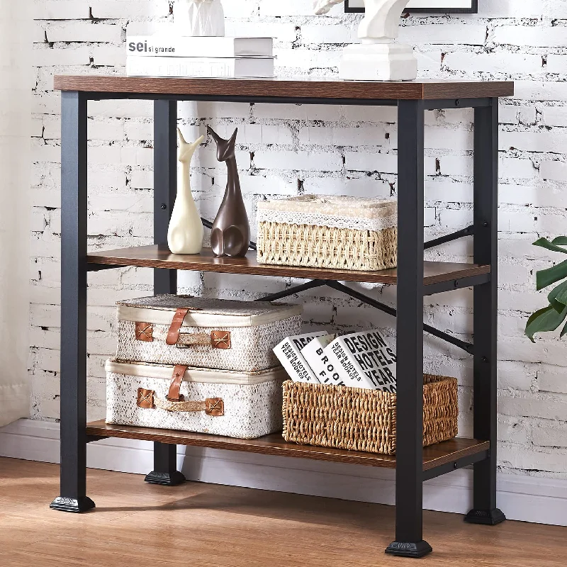 Hombazaar Bookshelf, 3-Tier Vintage Industrial Book Shelf, Rustic Wood And Met