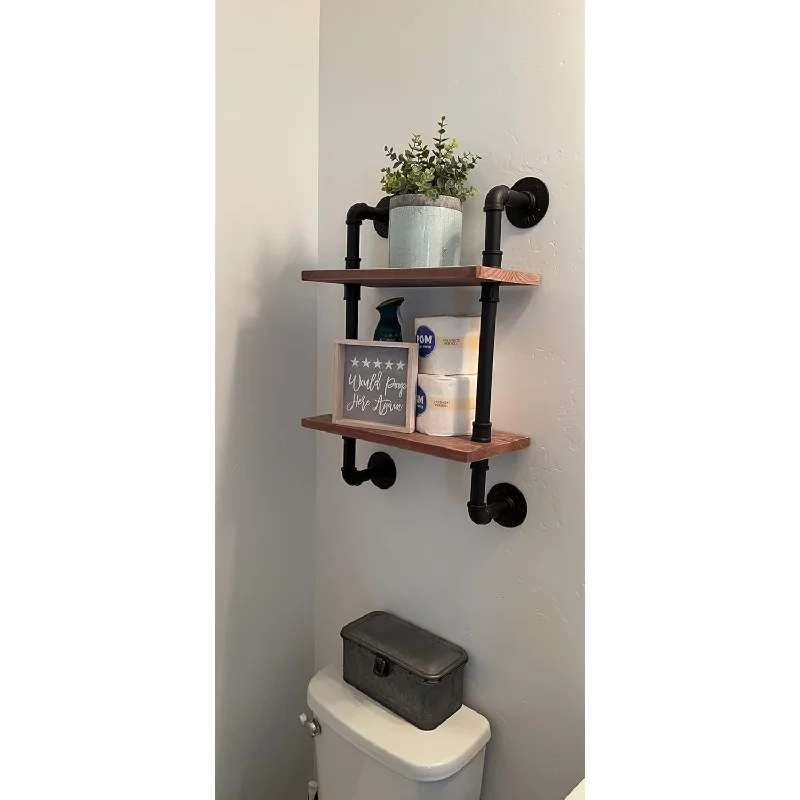 Industrial Pipe Floating Bathroom Shelves Rustic Wood Ladder Bookshelf Wall Mo