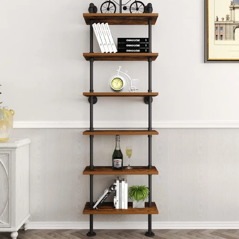 Industrial Pipe Shelf Rustic Wood Wall Shelf Ladder Bookshelf Wall Mounted Sto