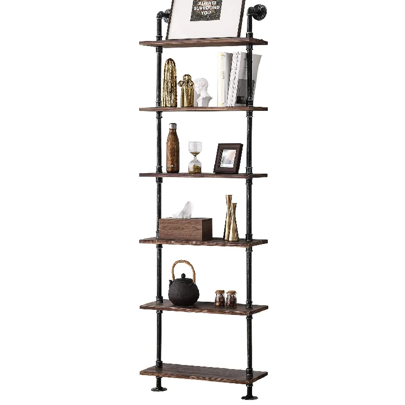 Industrial Pipe Shelves Rustic Wood Ladder Bookshelf Wall Mounted Shelf For Li