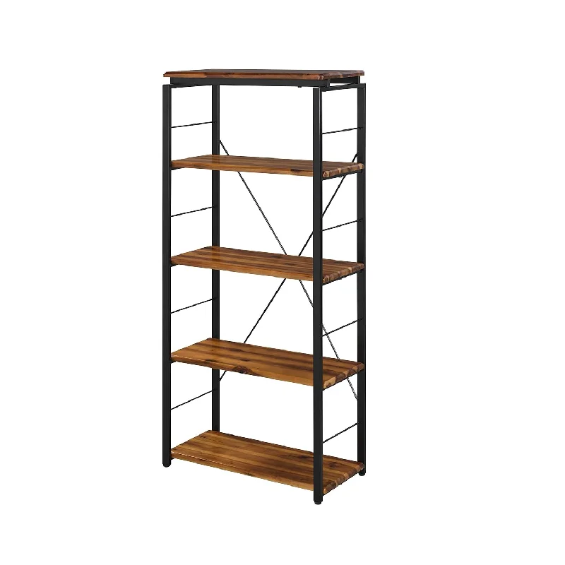 Jurgen 5 Wooden Rectangular Bookshelf With Metal Frame In Oak And Black