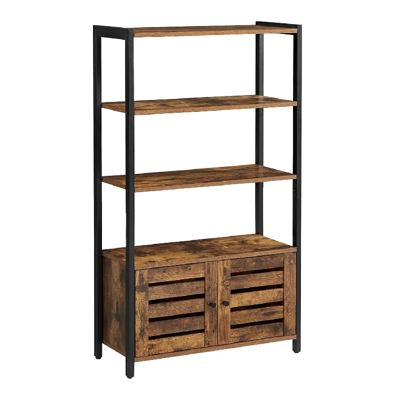 Lowell Bookshelf, Storage Cabinet With 3 Shelves And 2 Louvered Doors, Industr