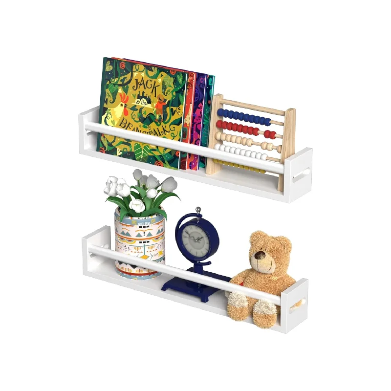 Pine Wood Wall Nursery Bookshelf, 24 Inch Floating Nursery Shelves Set Of 2, W