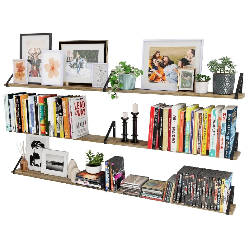 Ponza 60 Inch Long Rustic Floating Shelves For Wall, Wall Bookshelf For Living