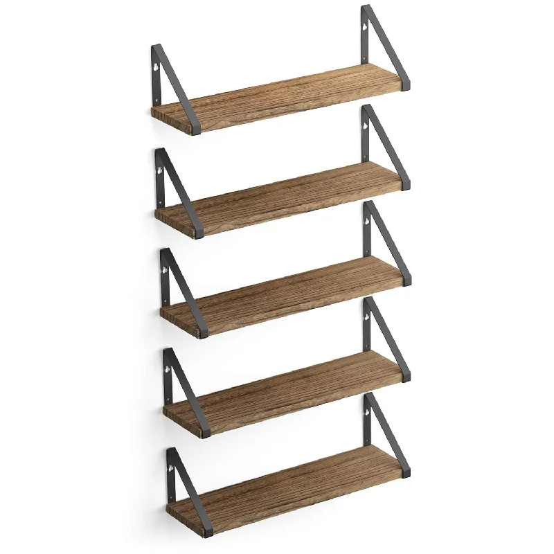 Ponza Wood Floating Shelves For Wall Storage, Natural Burned Small Bookshelf S