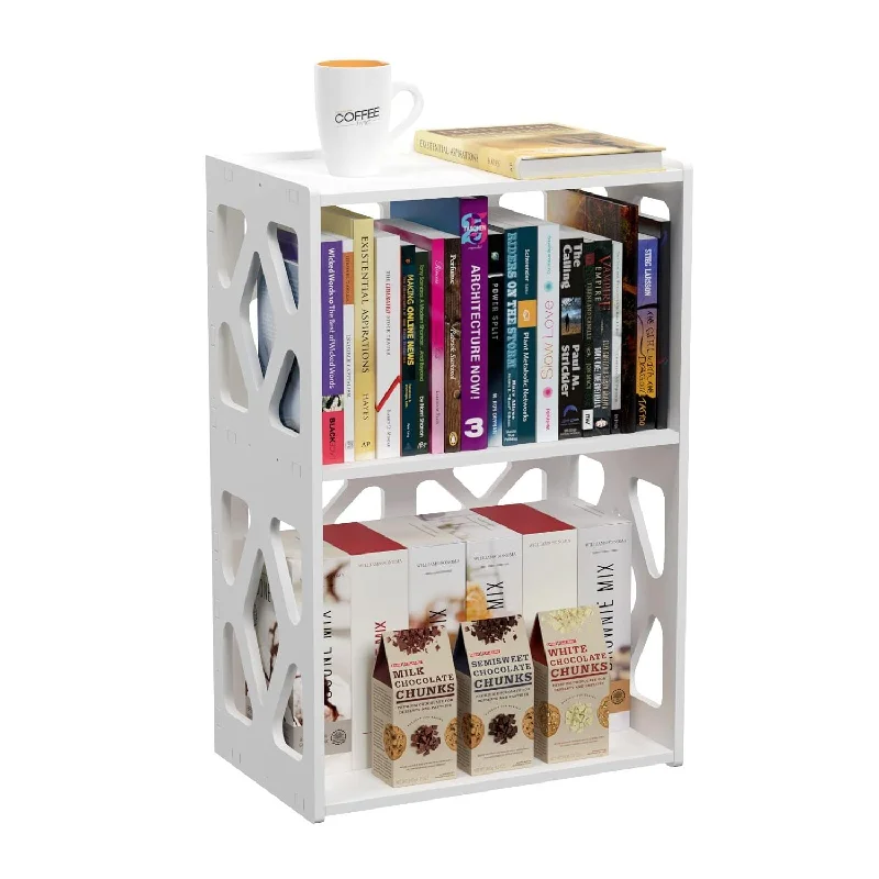 Small Bookshelf Bookcase For Small Spaces, Bed Side End Table 3 Tier 2 Shelf,