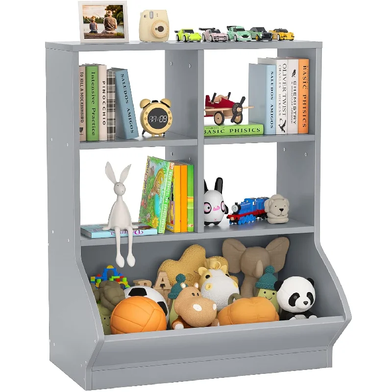 Toy Storage Organizer With Bookcase, 5 Cubby Bookshelf Toy Storage Cabinet, Op