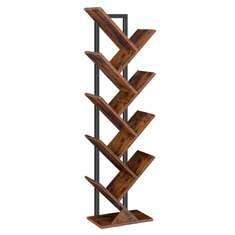 Tree Bookshelf, 9-Tier Bookcase Wooden Shelves, Floor Standing Storage Rack, F