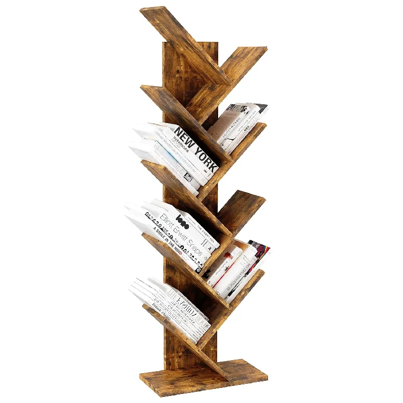 Tree Bookshelf, 9-Tier Floor Standing Bookcase For Living Room Bedroom, Utilit