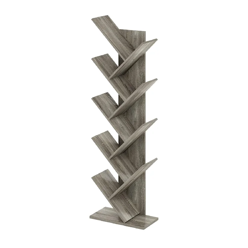 Tree Bookshelf 9-Tier Floor Standing Tree Bookcase, French Oak