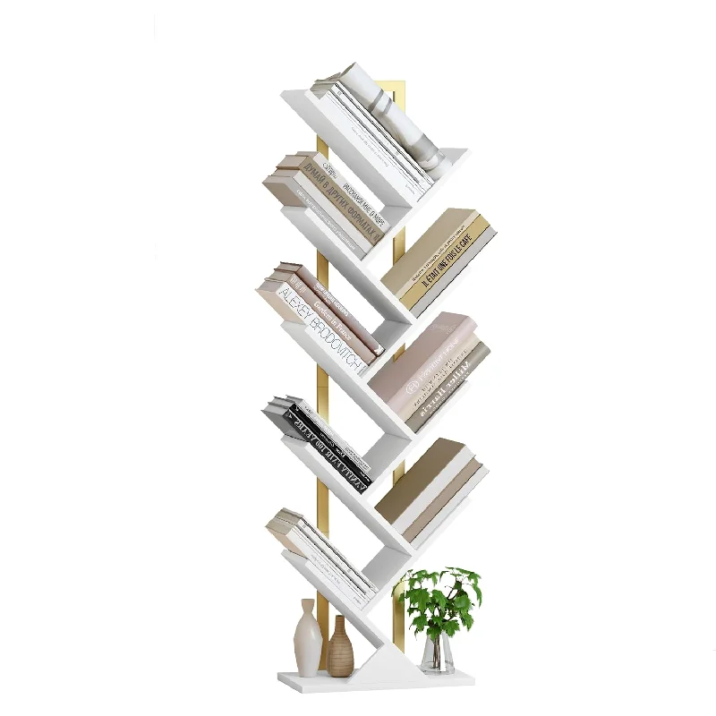 Tree Bookshelf, Geometric Bookcase With Steel Pipe For Living Room Bedroom, Fl