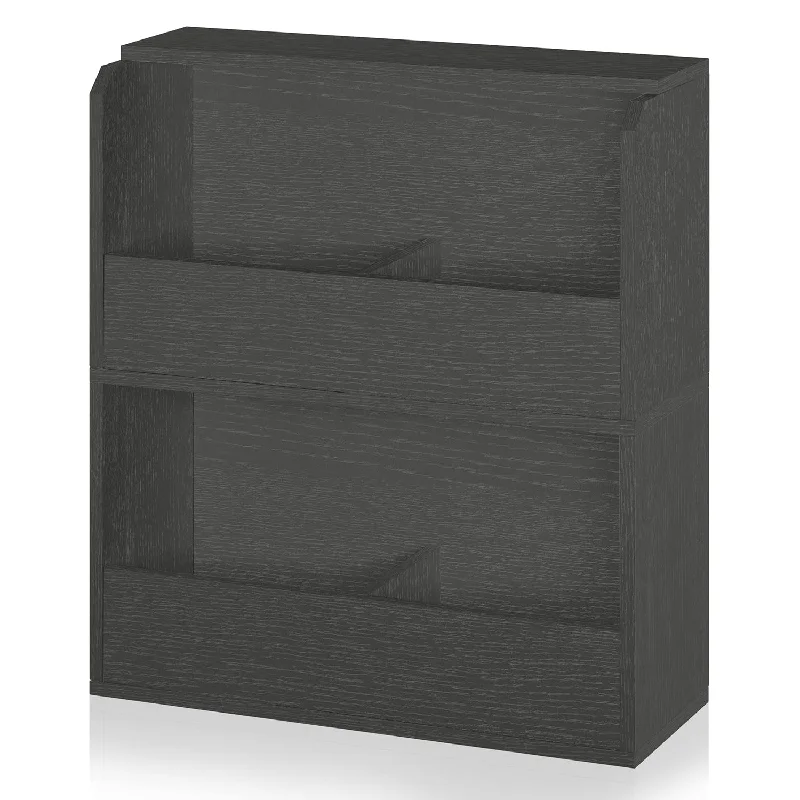 Vinyl Record Shelf And Bookshelf 4 Shelf Media Storage, Charcoal Black