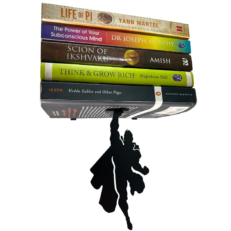 Wall Mounted Metal Bookshelf Floating Bookshelf Supported By Superheros Invisi