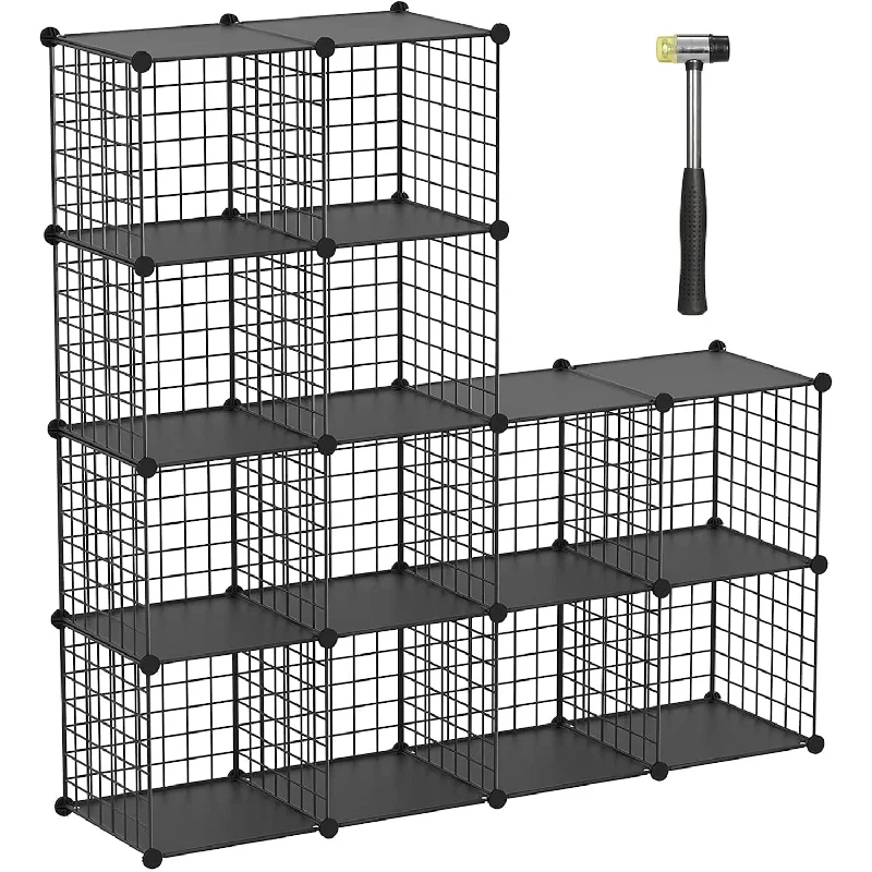 Wire Cube Storage Organizer, 12-Cube Metal Storage Shelves Bookshelf, Stackable