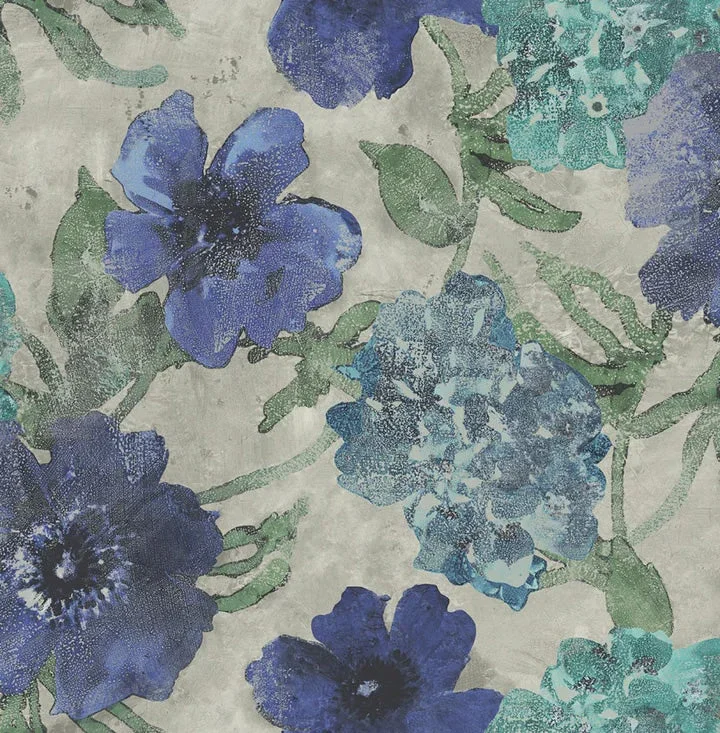 Bonniefield Indigo/Silver Wallpaper from the Tiverton Collection