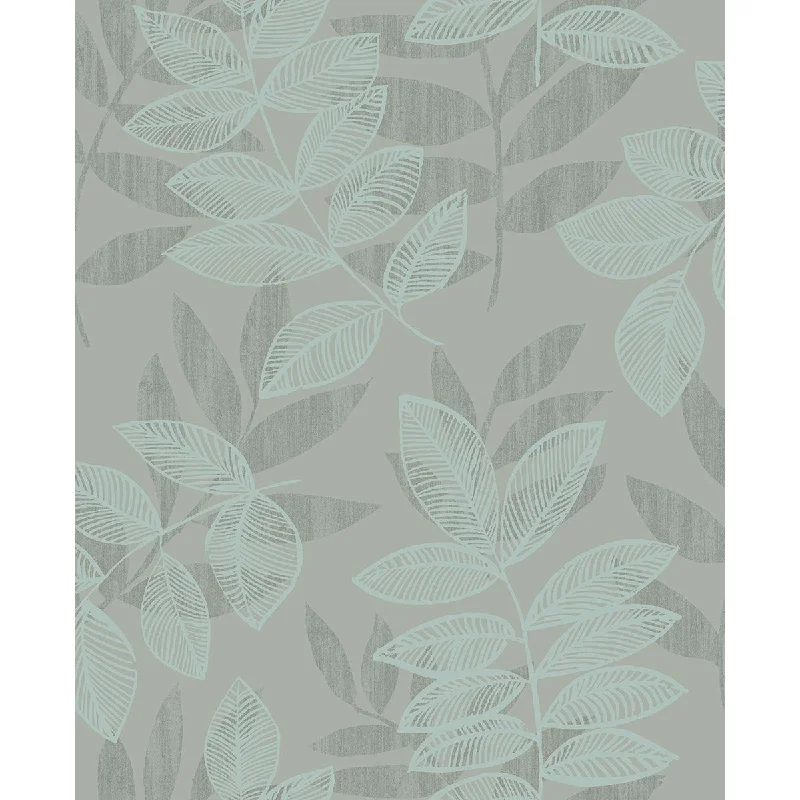 Chimera Flocked Leaf Wallpaper in Turquoise from the Celadon Collection