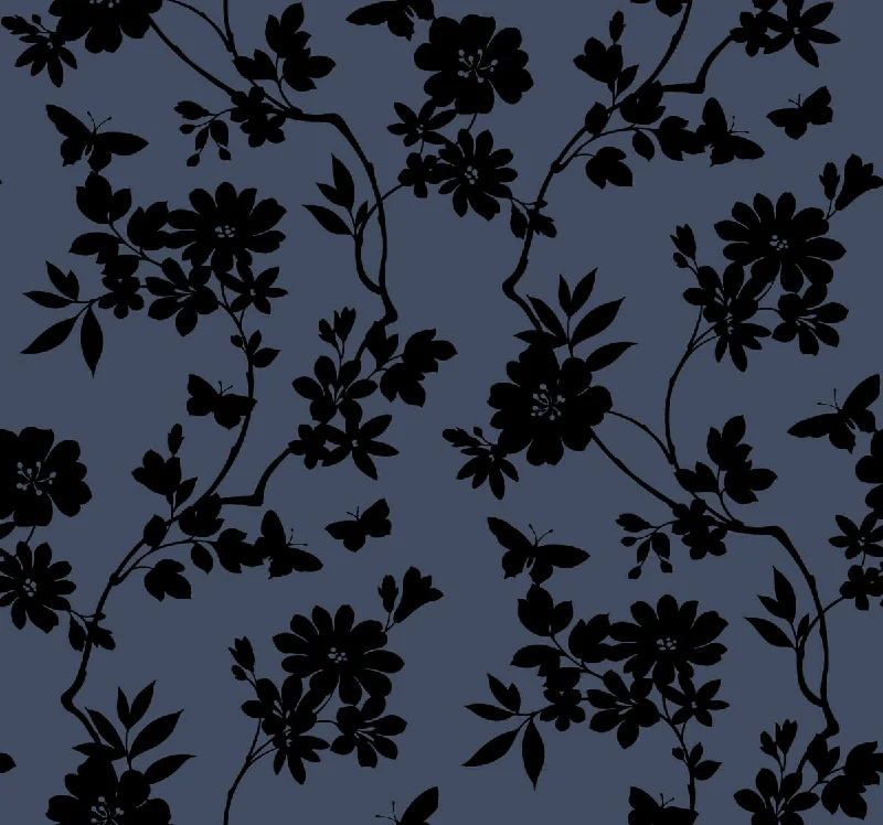 Flutter Vine Blue/Black Wallpaper