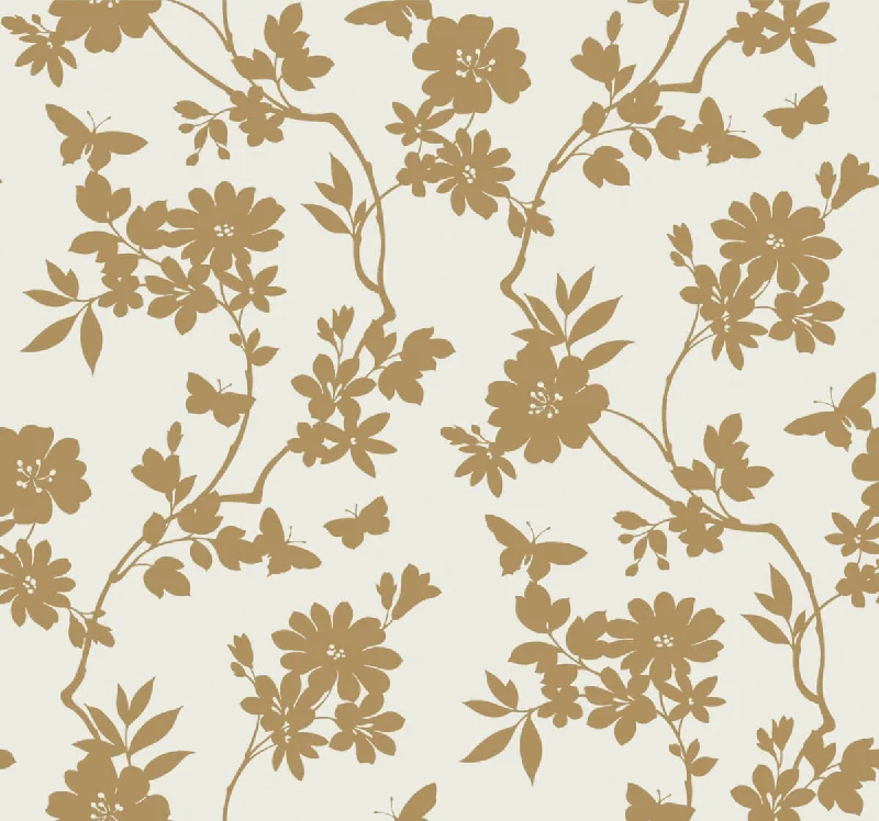 Flutter Vine White/Gold Wallpaper