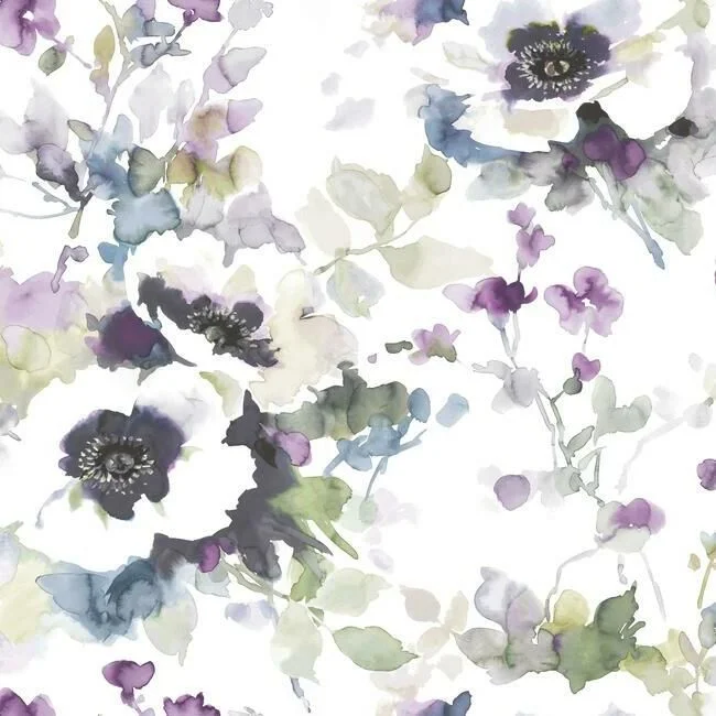 Garden Anemone Peel & Stick Wallpaper in Lilac and Green by York Wallcoverings