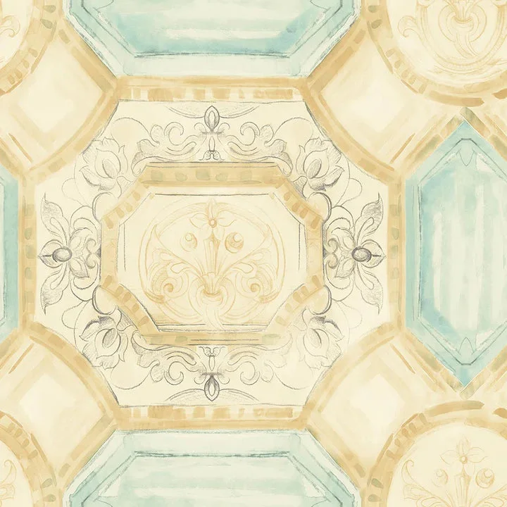 Julius Turquoise/Gold Wallpaper from the Romance Collection