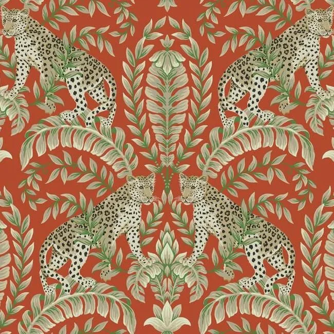 Jungle Leopard Wallpaper in Orange from the 24 Karat Collection