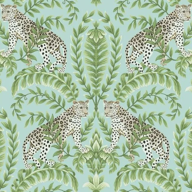 Jungle Leopard Wallpaper in Teal from the 24 Karat Collection