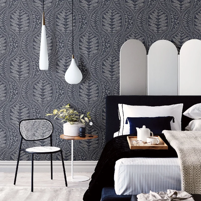 Juno Ogee Wallpaper in Indigo from the Scott Living Collection