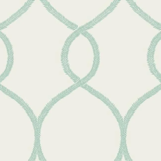 Laurel Leaf Ogee Wallpaper in Teal from the 24 Karat Collection