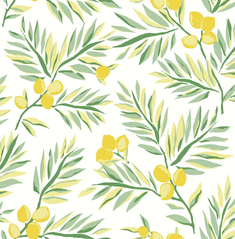 Lemon Branch Peel-and-Stick Wallpaper in Lemon and Sage