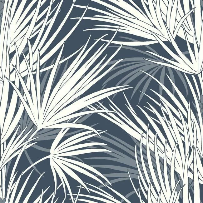 Palmetto Wallpaper in Navy and White from the Silhouettes Collection