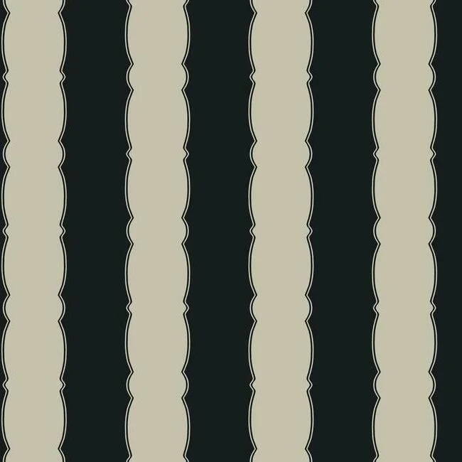 Scalloped Stripe Wallpaper in Black from the Grandmillennial Collection