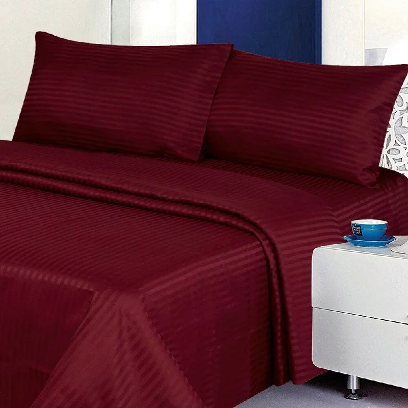 1800 Count Deluxe 4-Piece Stripe Deep Pocket Queen Bed Sheet Burgundy