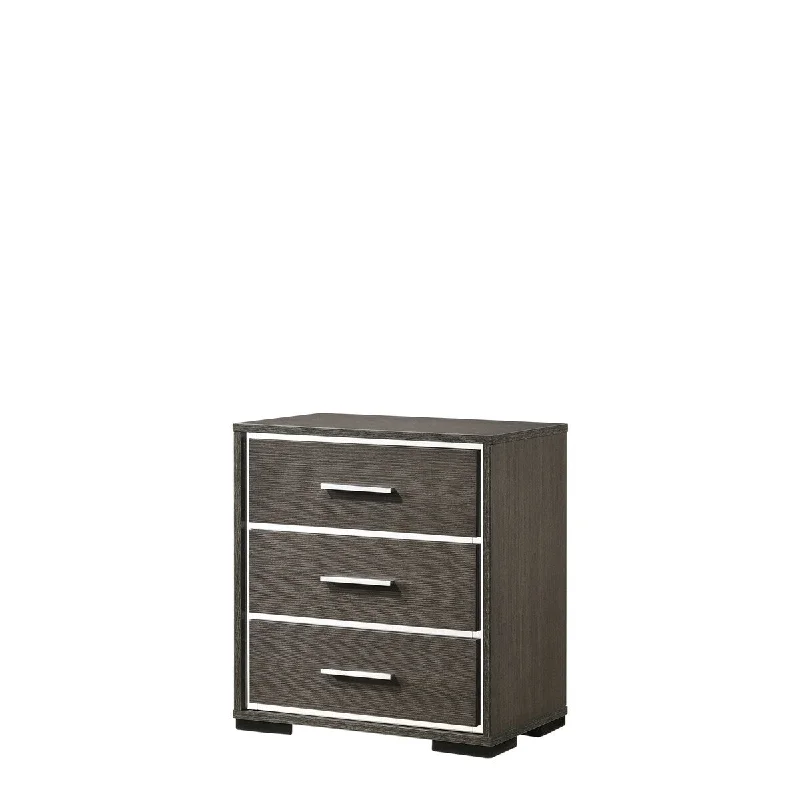 23" Modern Simple 2-Drawers Nightstand with Gray Oak Finish, 2 Chromed Aluminum Handles and Block Legs for Bedroom