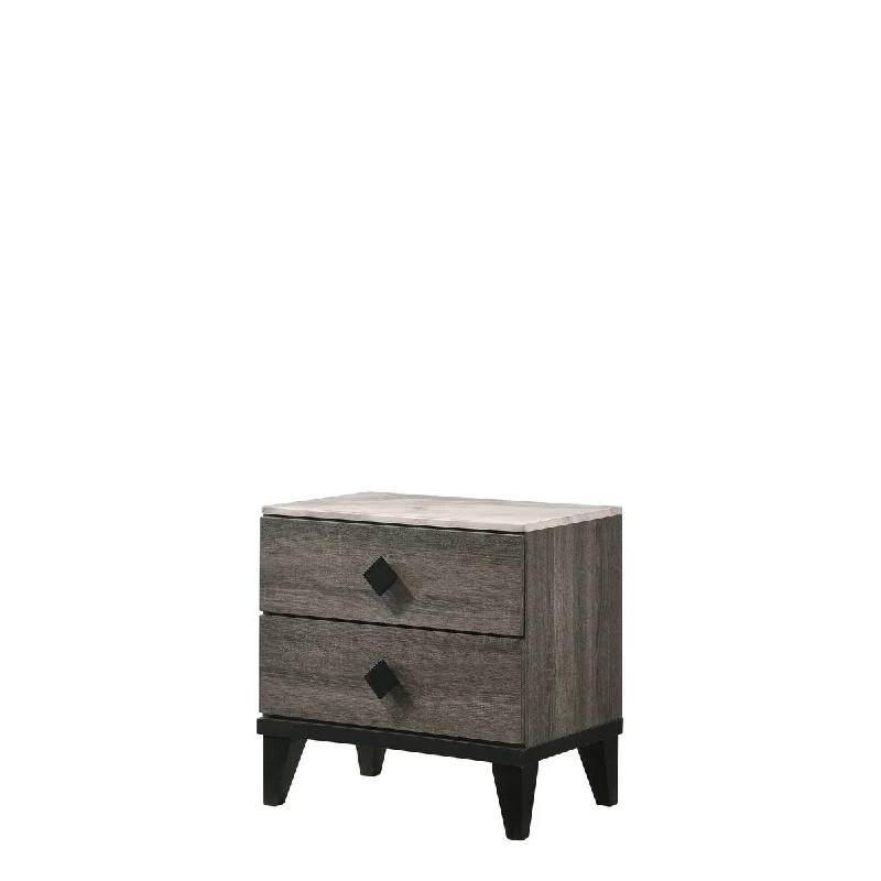 23" Rustic Oak Finish 2-Drawers Nightstand with Diamond Handle and Tapered Legs for Bedroom