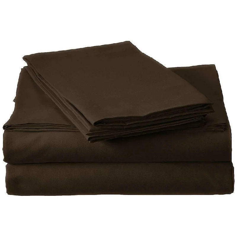 400 Thread Count Linens 4-Piece Set 100% Cotton King Bed Sheet Brown