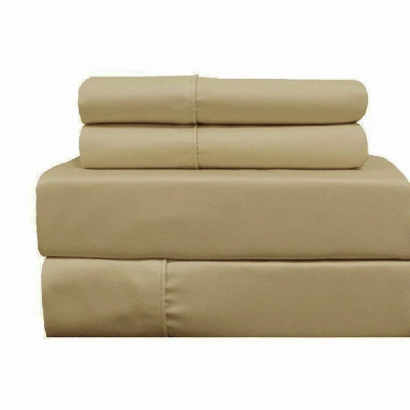 400 Thread Count Linens 4-Piece Set 100% Cotton Queen Bed Sheet Beige