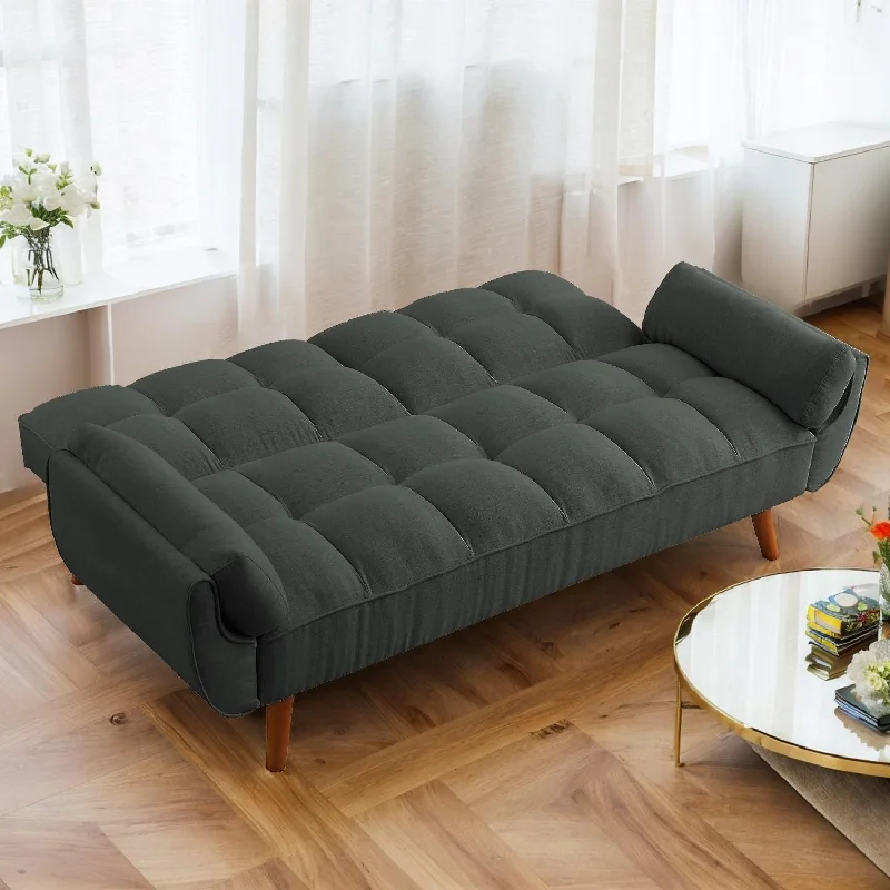 75.39 IN. Futon Sofa Bed, Convertible Upholstered Couch Sleeper with Reclining Sleeper Split Tufted Back