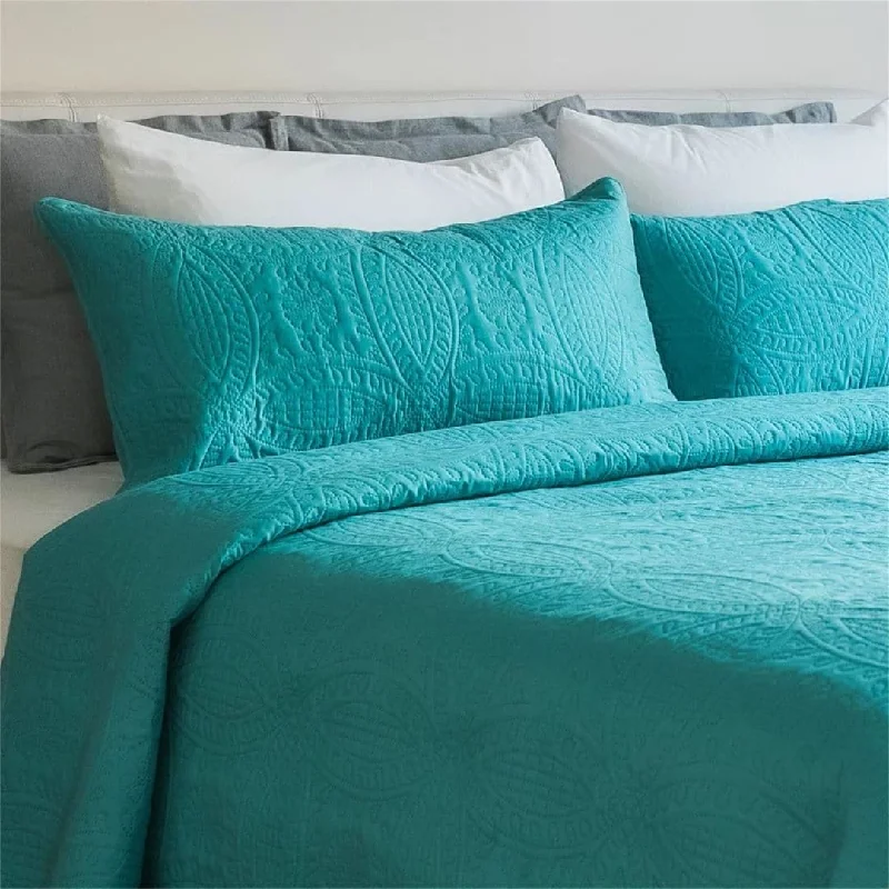 Bedding 3-Piece Quilt Set (Queen/Full, Blue Ocean Teal)