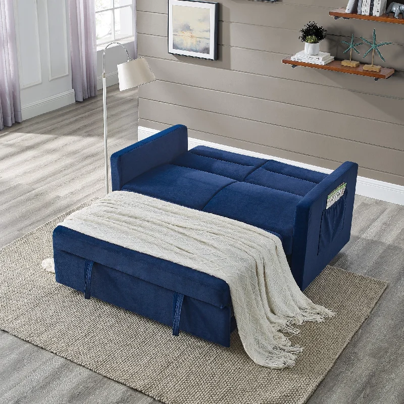 Chenille Pull-out Loveseat Sofa Bed 2 in 1 Sleeper Loveseat Bed with Side Pocket for Living Room, Adjustable Back Recliner Couch