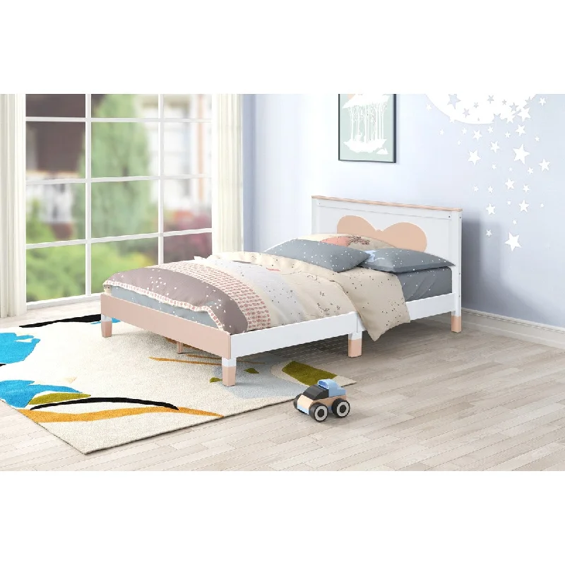 Classic Full Size Platform Bed Wood Bed Frame with Bow-Knot Headboard, Full Size Single Platform Bed for Kids Teens Adults