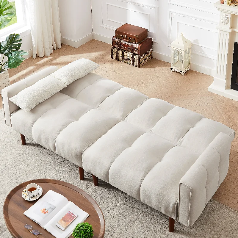 Convertible Futon Sofa Bed with Adjustable Positions and Wooden Legs