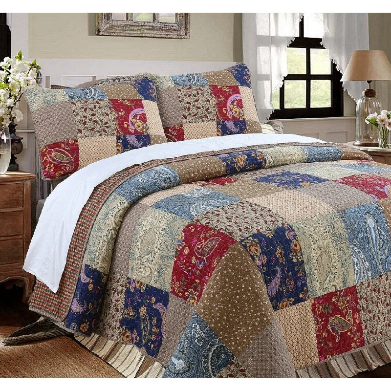 Cozy Line Hyler Patchwork Cotton 3 Piece Reversible Quilt Bedding Set